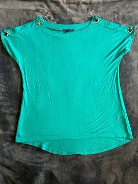 Cable & Gauge Teal Cold-Shoulder Short Sleeve Top with Grommet Detail